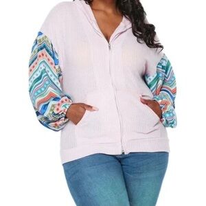 NWT baea Los Angeles Colorful Sleeve Zip-Up Hoodie(M)